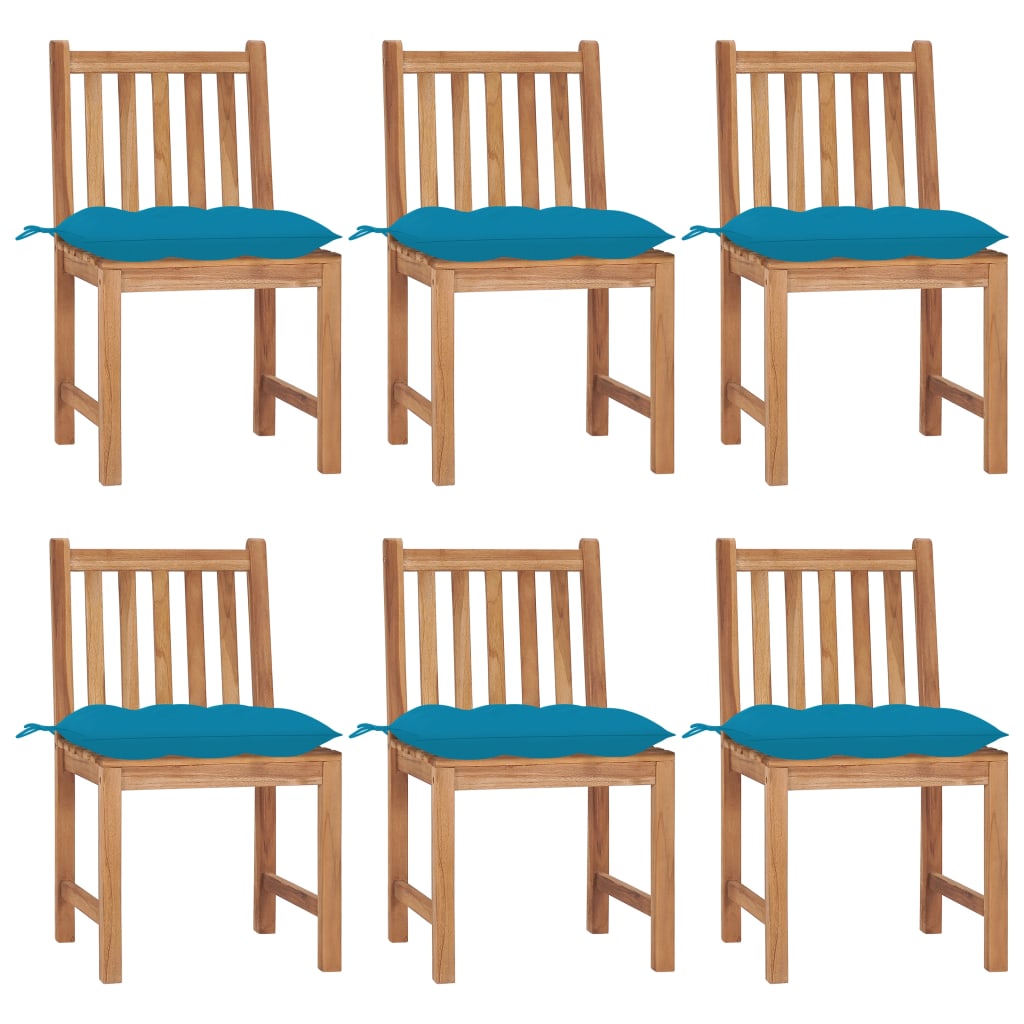 Chaises de jardin lot de 6 avec coussins Bois de teck massif