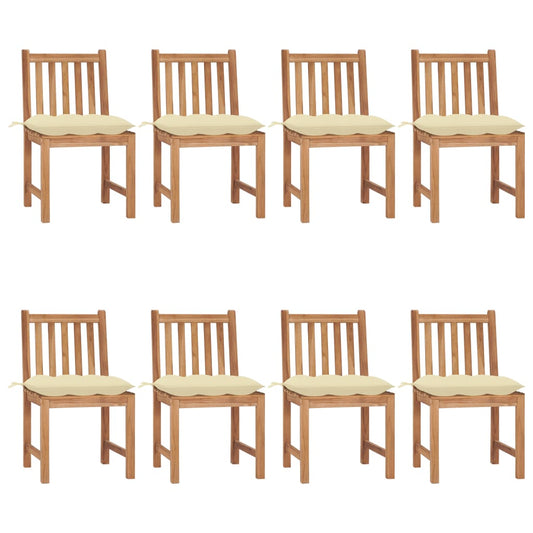 Chaises de jardin lot de 8 avec coussins Bois de teck massif