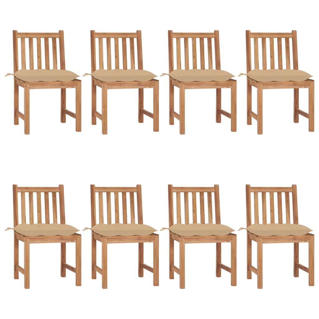 Chaises de jardin lot de 8 avec coussins Bois de teck massif