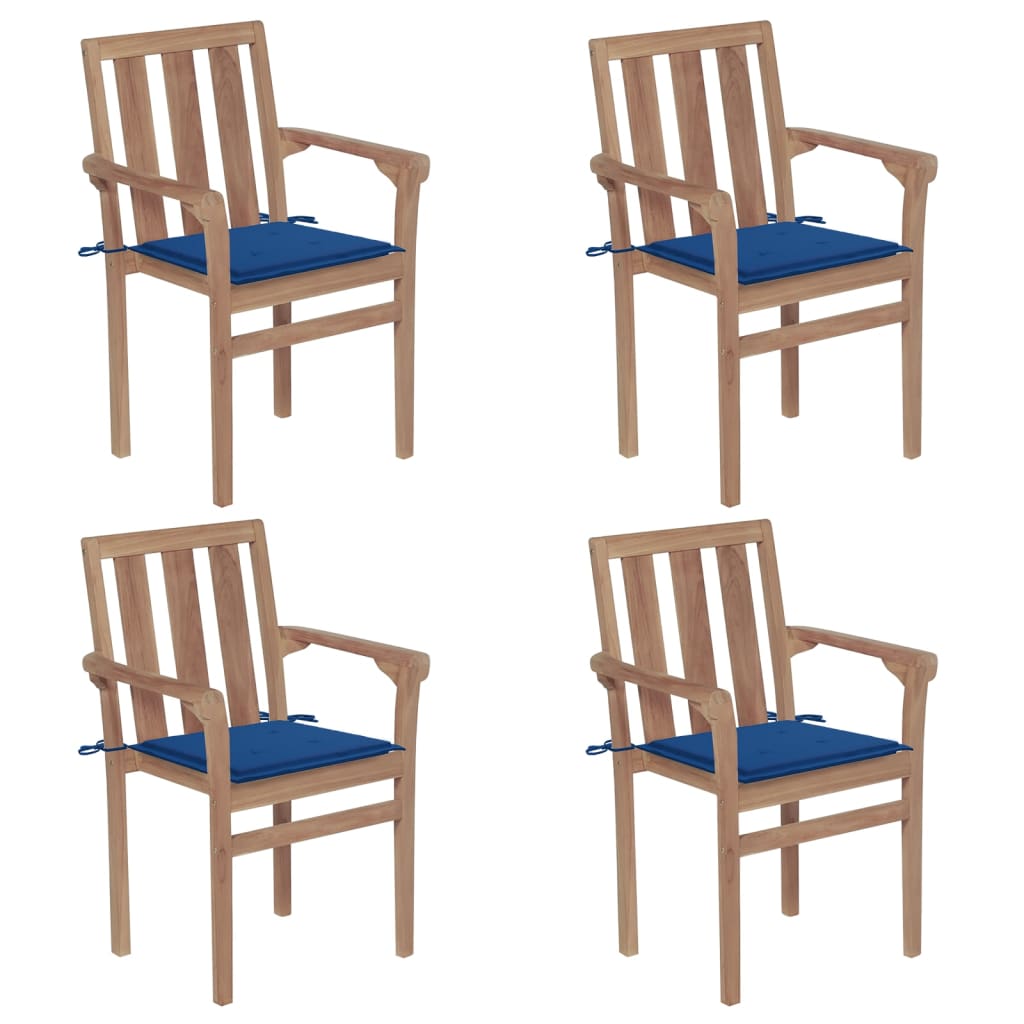 Chaises de jardin empilables avec coussins lot de 4 Teck solide