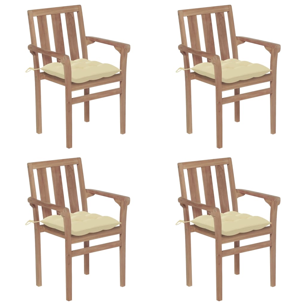 Chaises de jardin empilables avec coussins lot de 4 Teck solide