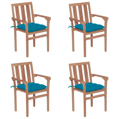 Chaises de jardin empilables avec coussins lot de 4 Teck solide