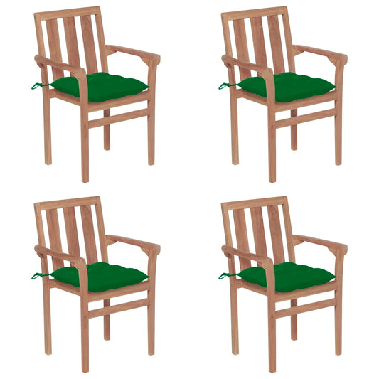 Chaises de jardin empilables avec coussins lot de 4 Teck solide