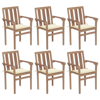 Chaises de jardin empilables avec coussins lot de 6 Teck solide