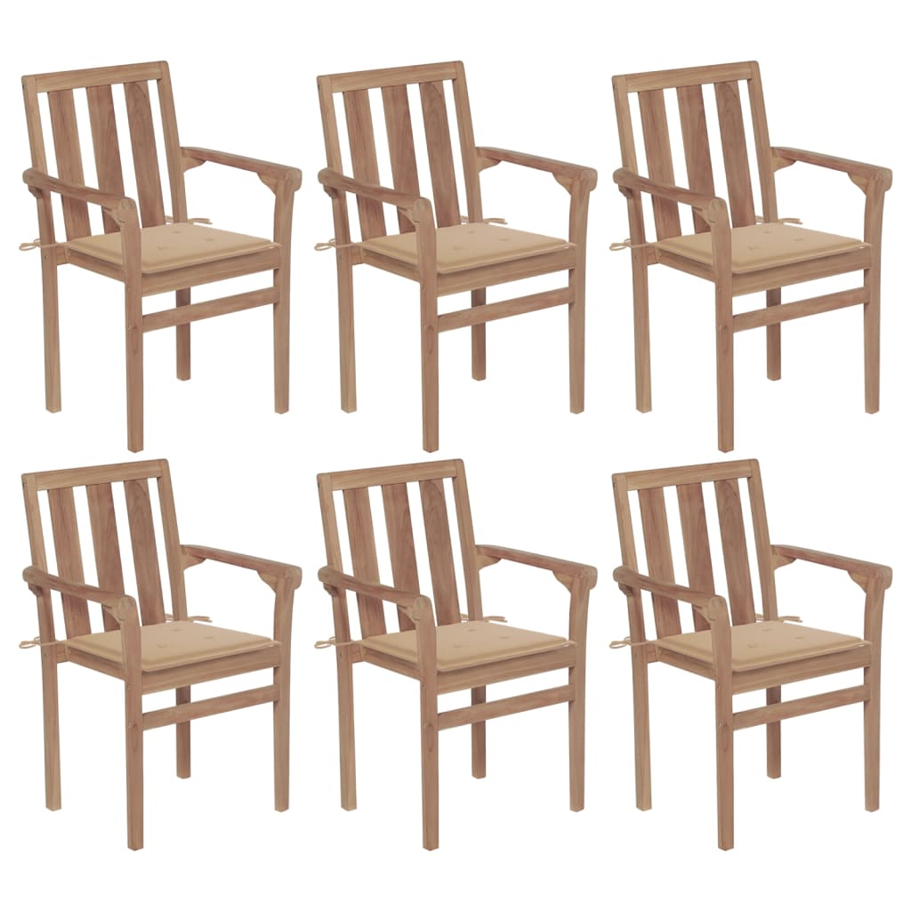 Chaises de jardin empilables avec coussins lot de 6 Teck solide