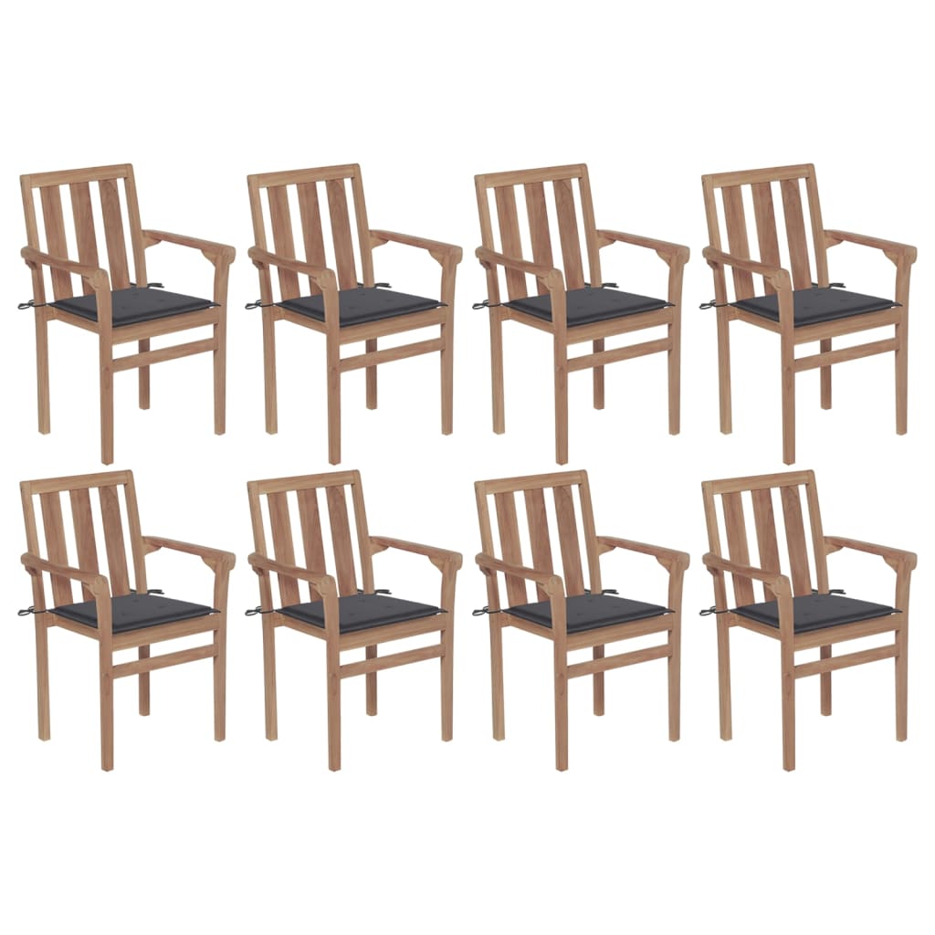 Chaises de jardin empilables avec coussins lot de 8 Teck solide