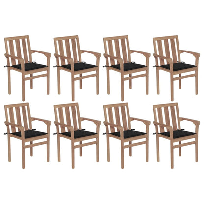 Chaises de jardin empilables avec coussins lot de 8 Teck solide