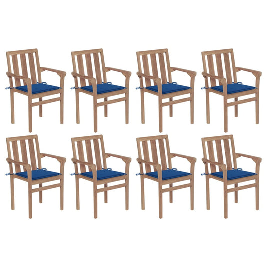 Chaises de jardin empilables avec coussins lot de 8 Teck solide