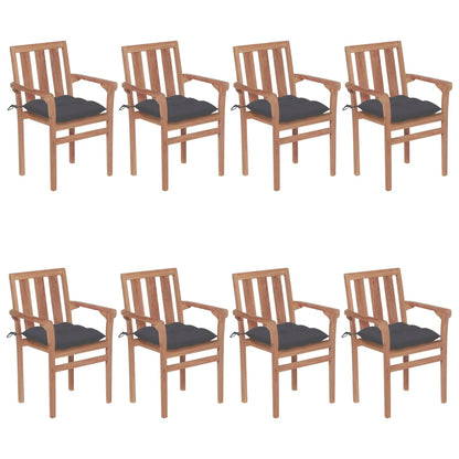 Chaises de jardin empilables avec coussins lot de 8 Teck solide