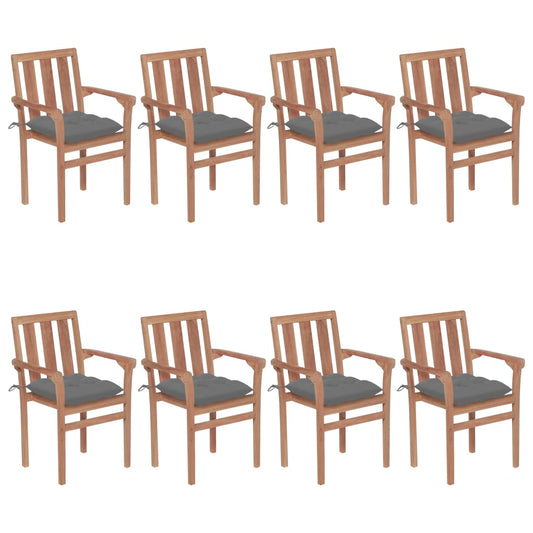 Chaises de jardin empilables avec coussins lot de 8 Teck solide