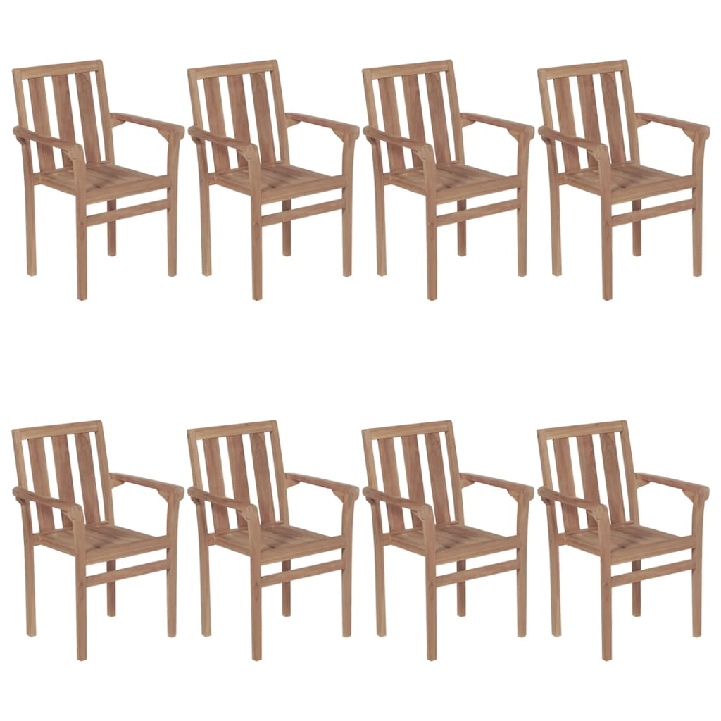 Chaises de jardin empilables avec coussins lot de 8 Teck solide