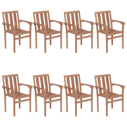 Chaises de jardin empilables avec coussins lot de 8 Teck solide