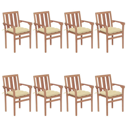 Chaises de jardin empilables avec coussins lot de 8 Teck solide