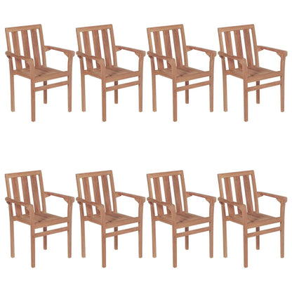 Chaises de jardin empilables avec coussins lot de 8 Teck solide