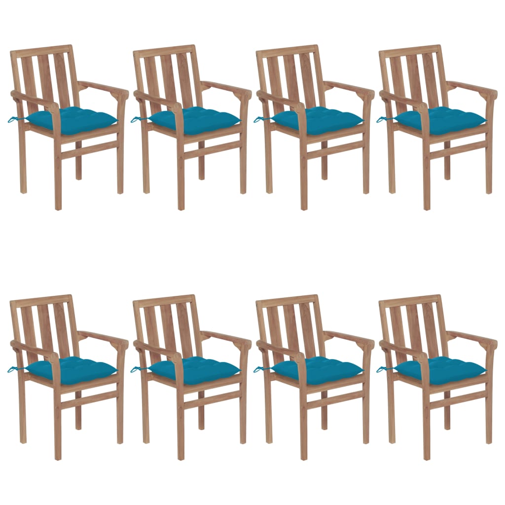 Chaises de jardin empilables avec coussins lot de 8 Teck solide