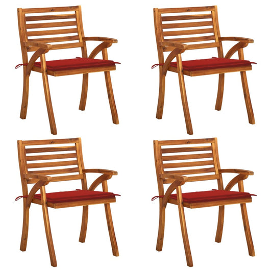 Chaises de jardin avec coussins lot de 4 Bois de teck solide