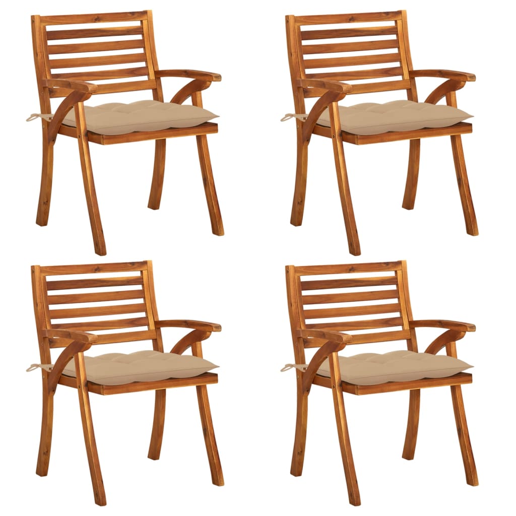 Chaises de jardin avec coussins lot de 4 Bois de teck solide