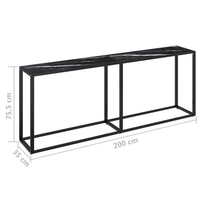 Table console Marbre noir 200x35x75,5 cm Verre trempé