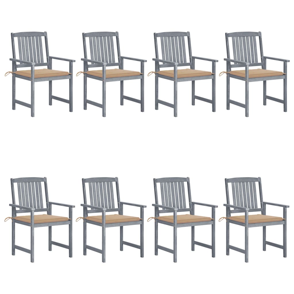 Chaises de jardin et coussins lot de 8 Bois acacia solide Gris