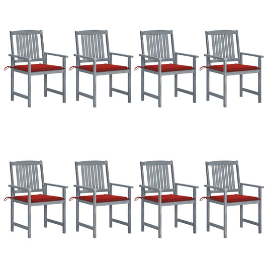 Chaises de jardin et coussins lot de 8 Bois acacia solide Gris