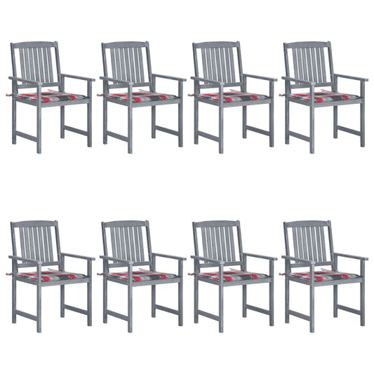 Chaises de jardin et coussins lot de 8 Bois acacia solide Gris