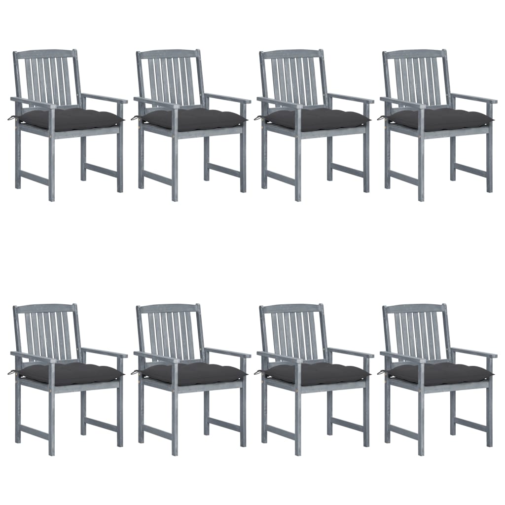 Chaises de jardin et coussins lot de 8 Bois acacia solide Gris