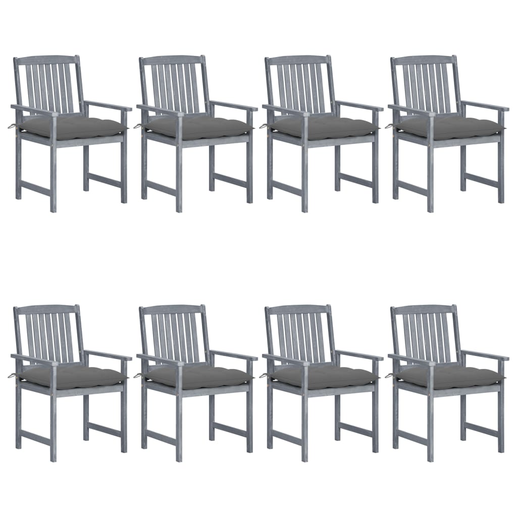 Chaises de jardin et coussins lot de 8 Bois acacia solide Gris