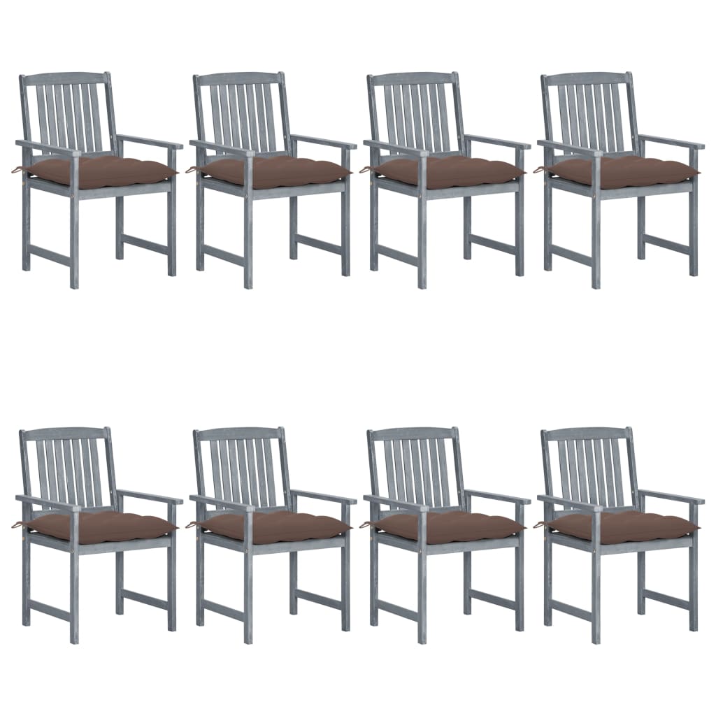 Chaises de jardin et coussins lot de 8 Bois acacia solide Gris