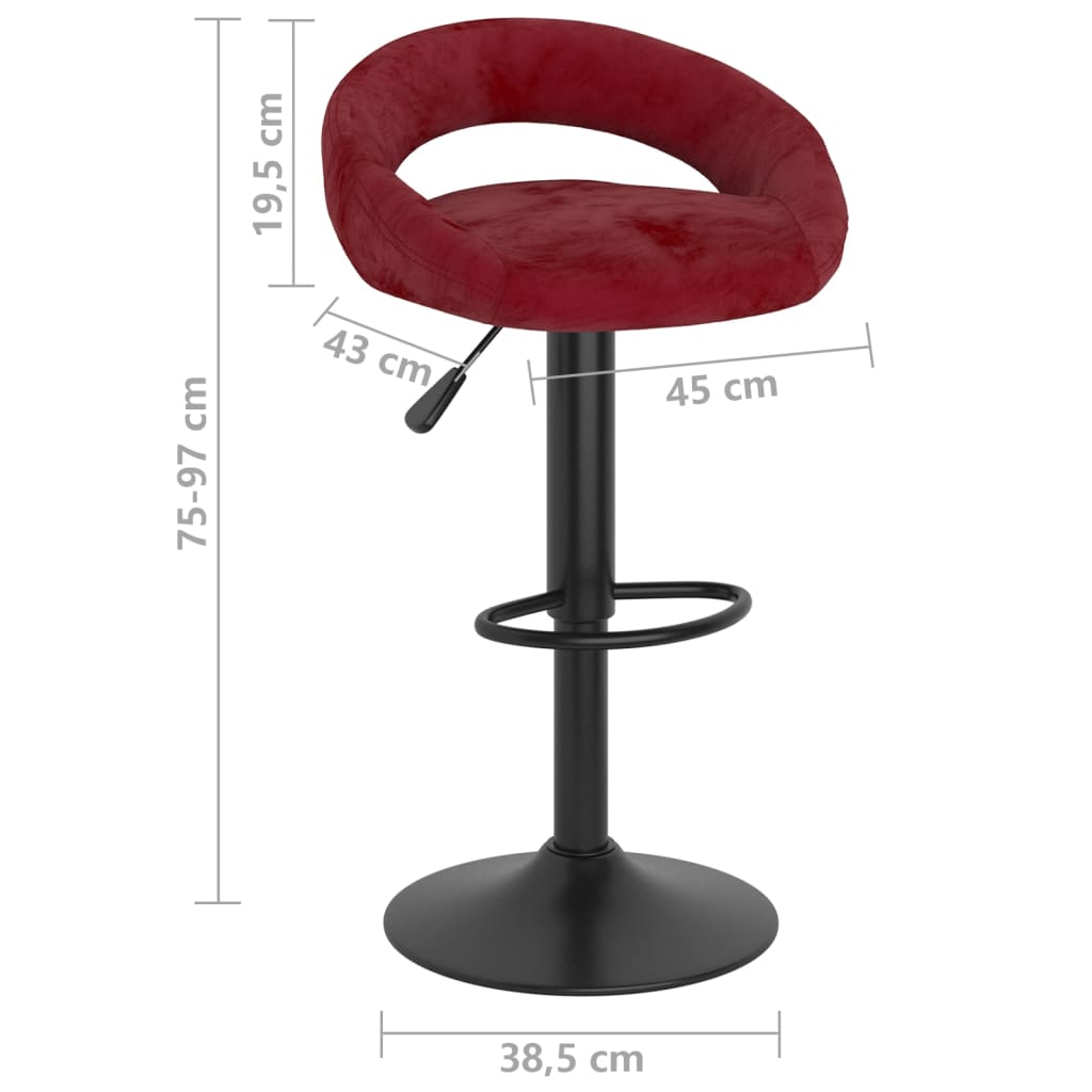 Tabourets de bar lot de 2 rouge bordeaux velours