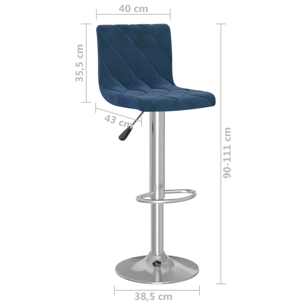 Tabourets de bar lot de 2 bleu velours