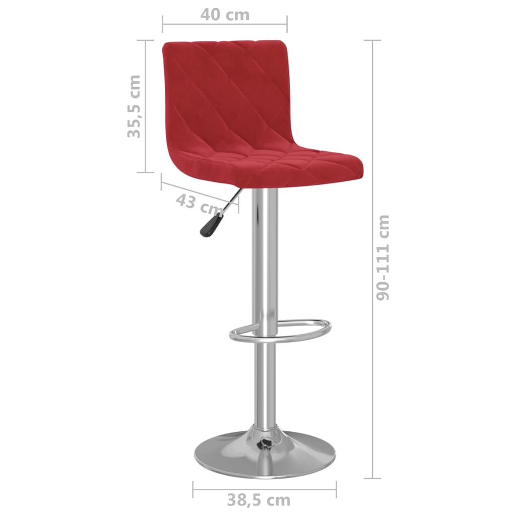 Tabourets de bar lot de 2 rouge bordeaux velours