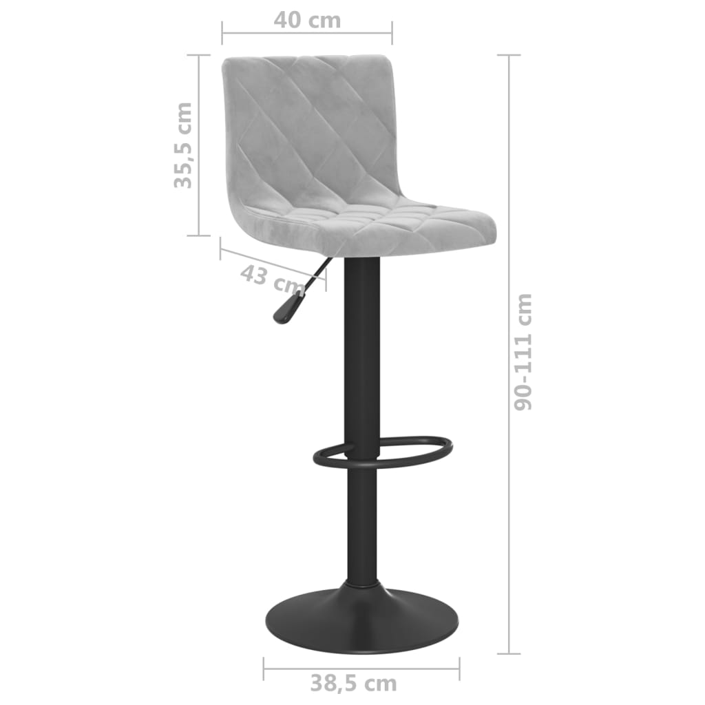 vidaXL Tabourets de bar lot de 2 gris clair velours