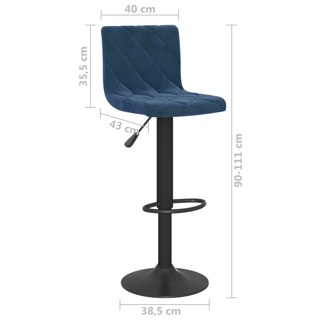 Tabourets de bar lot de 2 bleu velours