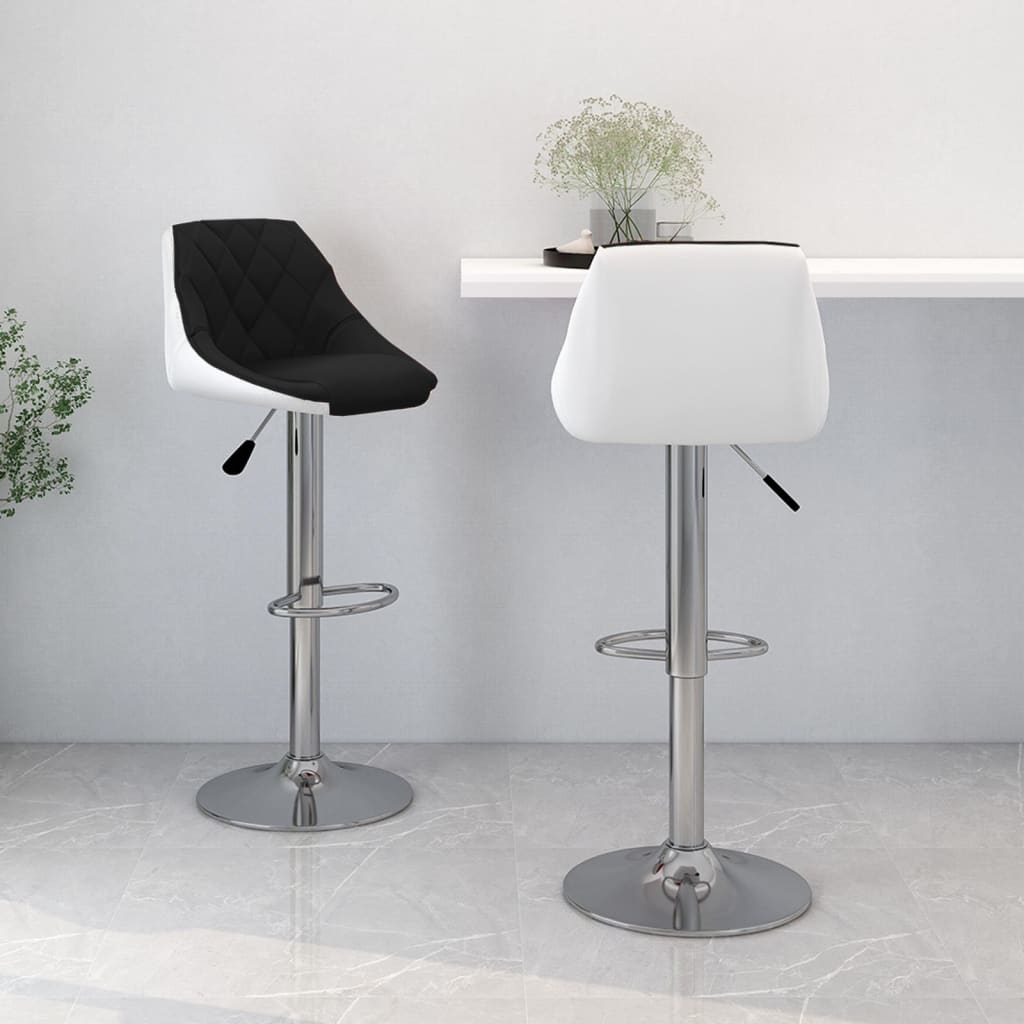 Tabourets de bar lot de 2 noir et blanc similicuir