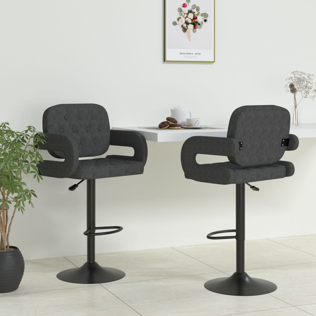 Tabourets de bar lot de 2 gris foncé tissu