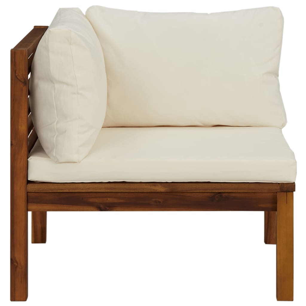 Canapé d'angle sectionnel et coussin blanc crème Bois d'acacia