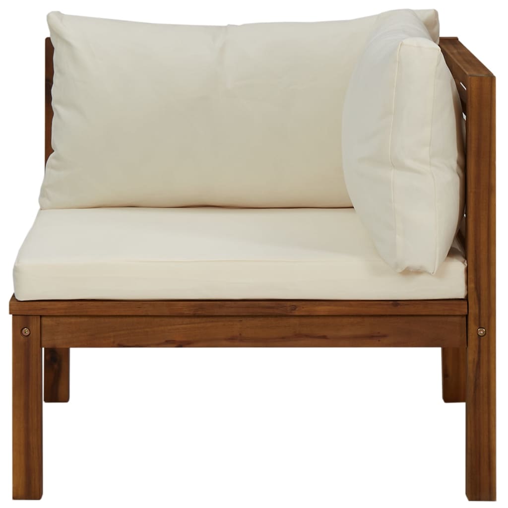 Canapé d'angle sectionnel et coussin blanc crème Bois d'acacia