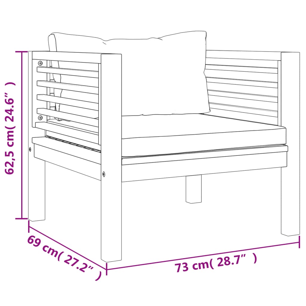 Chaise de jardin avec coussins blanc crème Bois d'acacia massif