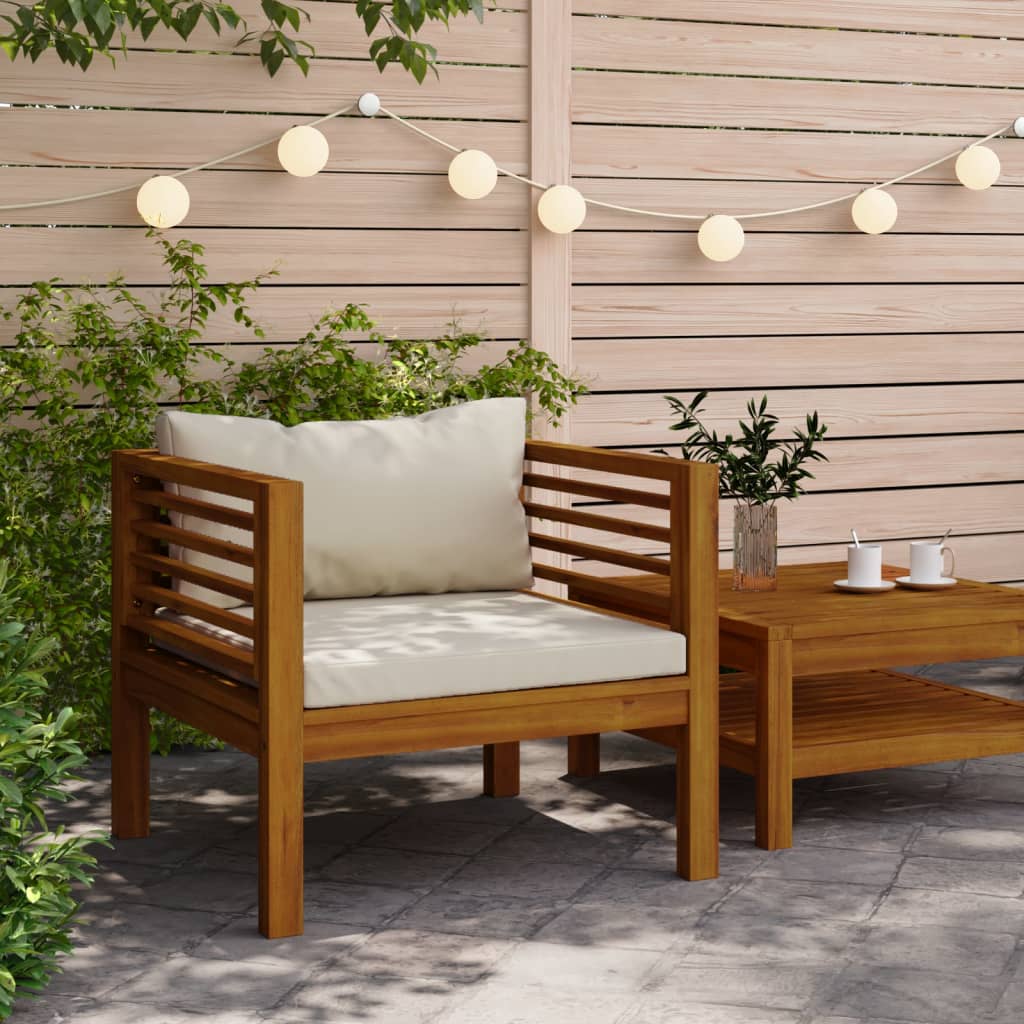 Chaise de jardin avec coussins blanc crème Bois d'acacia massif