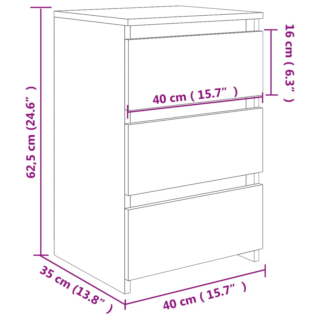 Table de chevet Gris béton 40x35x62,5 cm Aggloméré