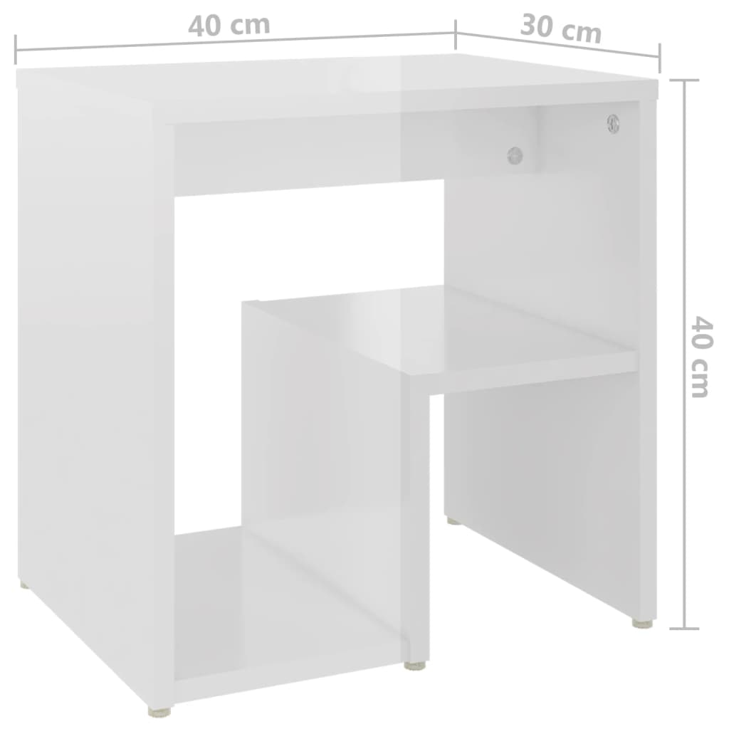 Table de chevet blanc brillant 40x30x40 cm bois d'ingénierie