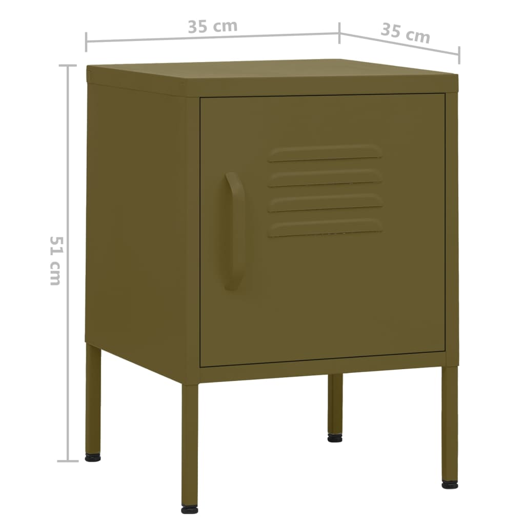 Table de chevet Vert olive 35x35x51 cm Acier