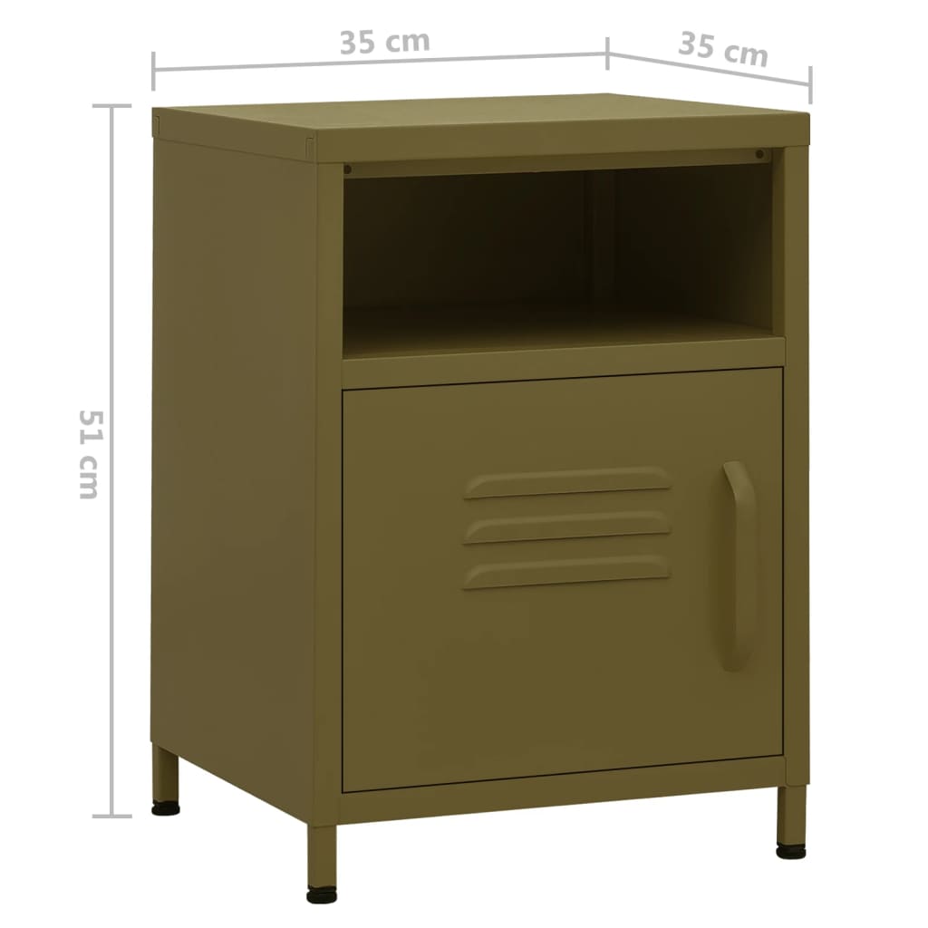 Table de chevet Vert olive 35x35x51 cm Acier