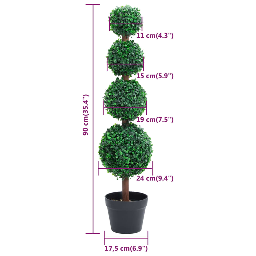 Plante de buis artificiel avec pot Forme de boule Vert 90 cm