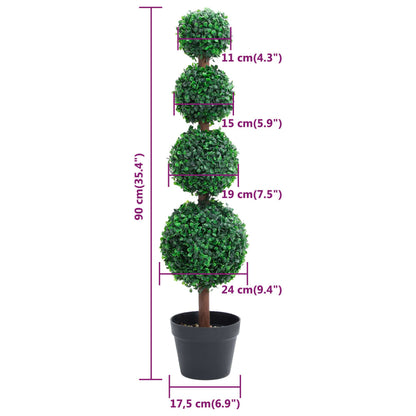 Plante de buis artificiel avec pot Forme de boule Vert 90 cm