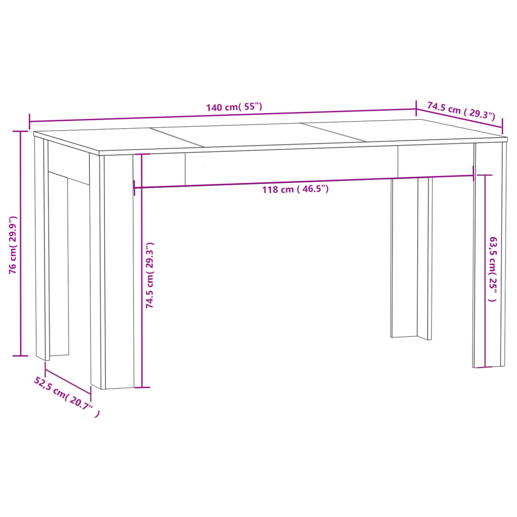 Table à manger Blanc 140x74,5x76 cm Bois d'ingénierie