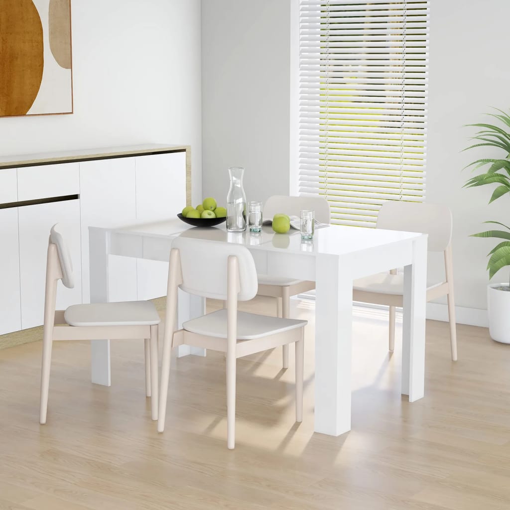 Table à manger blanc brillant 140x74,5x76 cm bois d'ingénierie