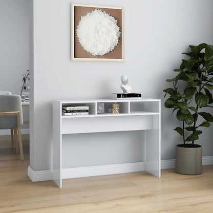 Table console blanc brillant 105x30x80 cm bois d'ingénierie