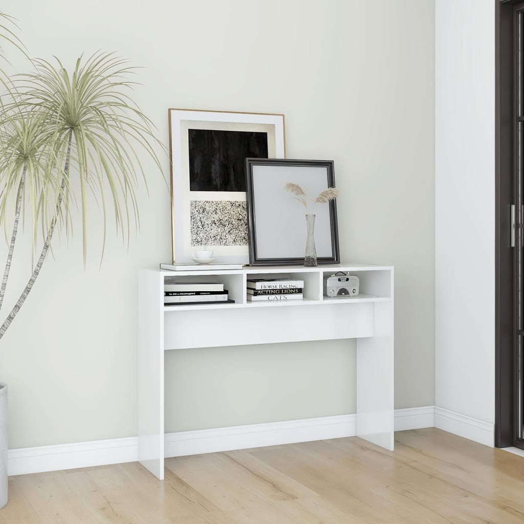 Table console blanc brillant 105x30x80 cm bois d'ingénierie