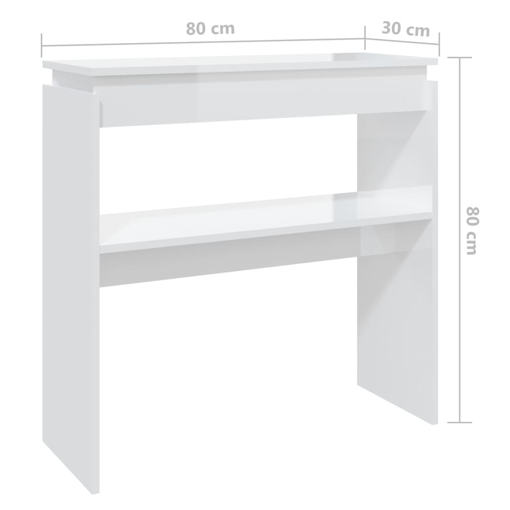 Table console blanc brillant 80x30x80 cm bois d'ingénierie